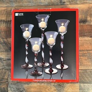 5 piece red glass candle set. JCPenney home collection.
